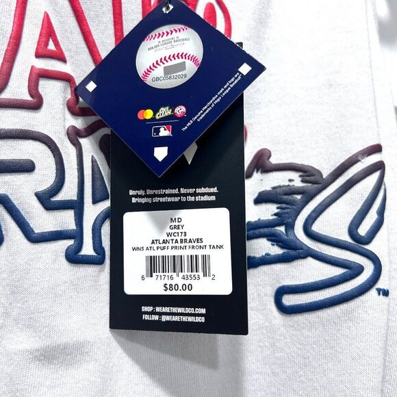 NWT! Atlanta Braves MLB Wild Collective Twisted Tie Front Puff Print Top Medium - Picture 5 of 7